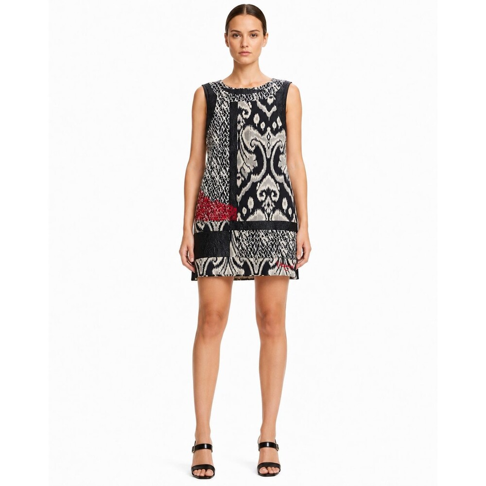 Desigual Trashion Dress Womens Black White Snakeskin Embroidered Size 46 / US 12